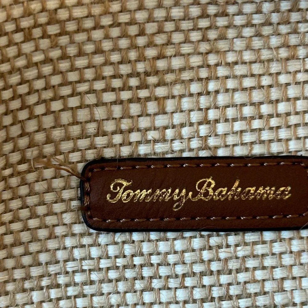 TOMMY BAHAMA Straw Raffia‎ Large Totally Beachin Beach Tote Bag Hand Embroidered